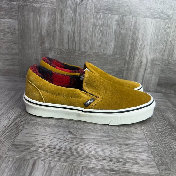 Vans Classic Slip On Women's size 8 Dark Mustard Suede Lined Skate Shoes - Picture 1 of 8